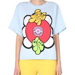 Explore the authentic Boutique Moschino women's ROUND NECK T-SHIRT in Baby blue