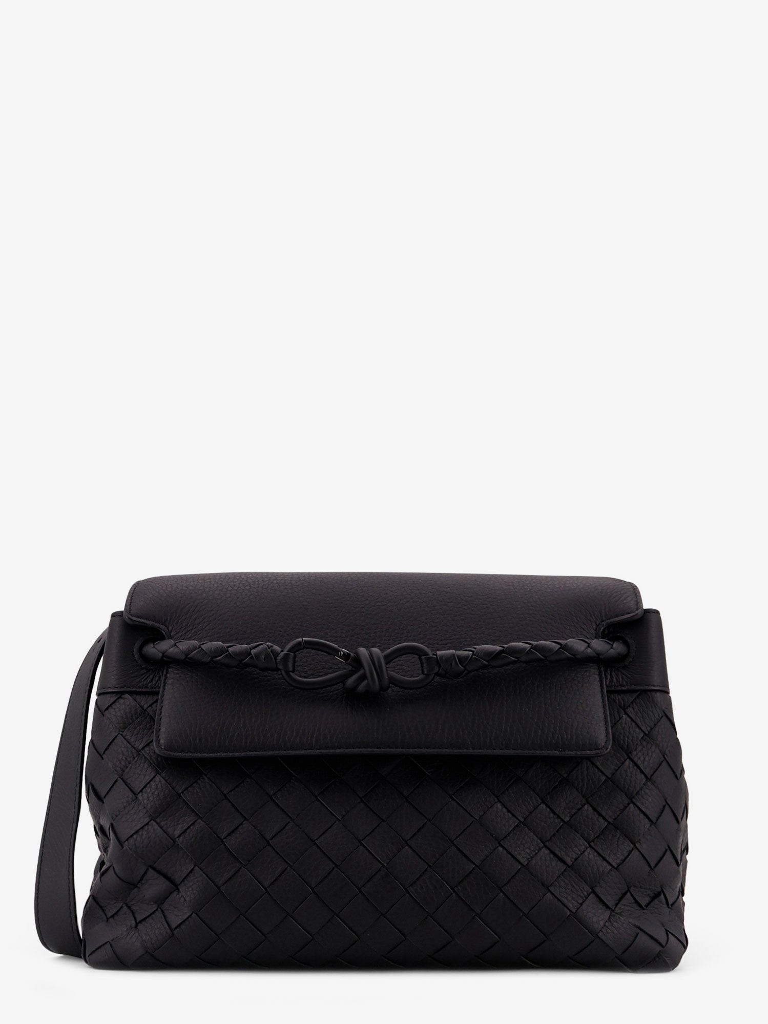 Shop the authentic Bottega Veneta men's Andiamo leather shoulder bag with Intrecciato pattern in BLACK-NERO OPACO