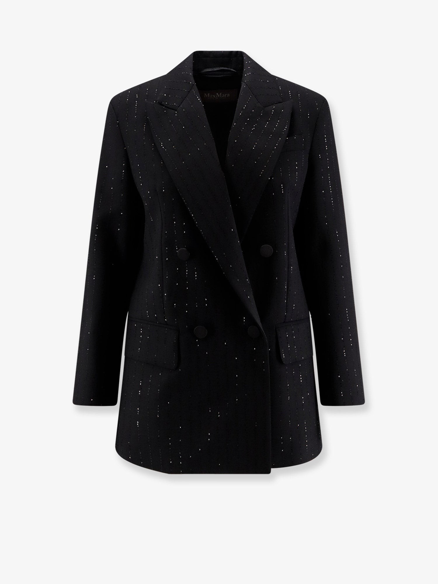 Explore the authentic Max Mara women's Appia virgin wool blazer with sequins in Nero