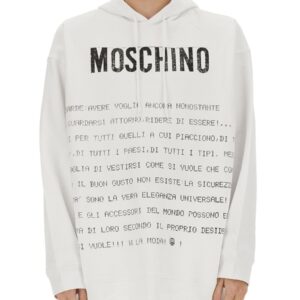Refresh your wardrobe with the Moschino men's "ARCHIVE MESSAGE" HOODIE in White