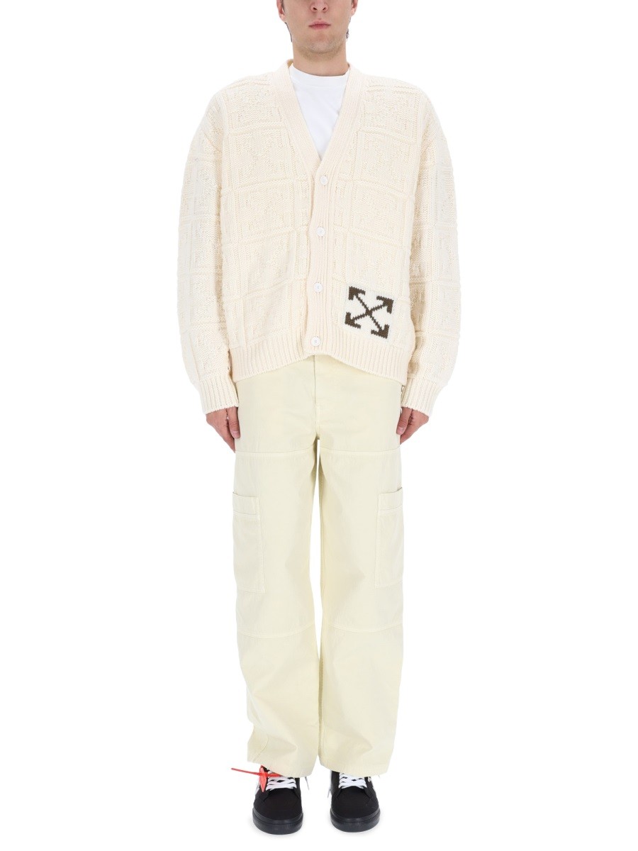 Discover the authentic Off-white men's ARROW STITCH CARDIGAN in beige
