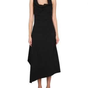 Explore the authentic Bottega Veneta women's ASYMMETRICAL MIDI DRESS in Black