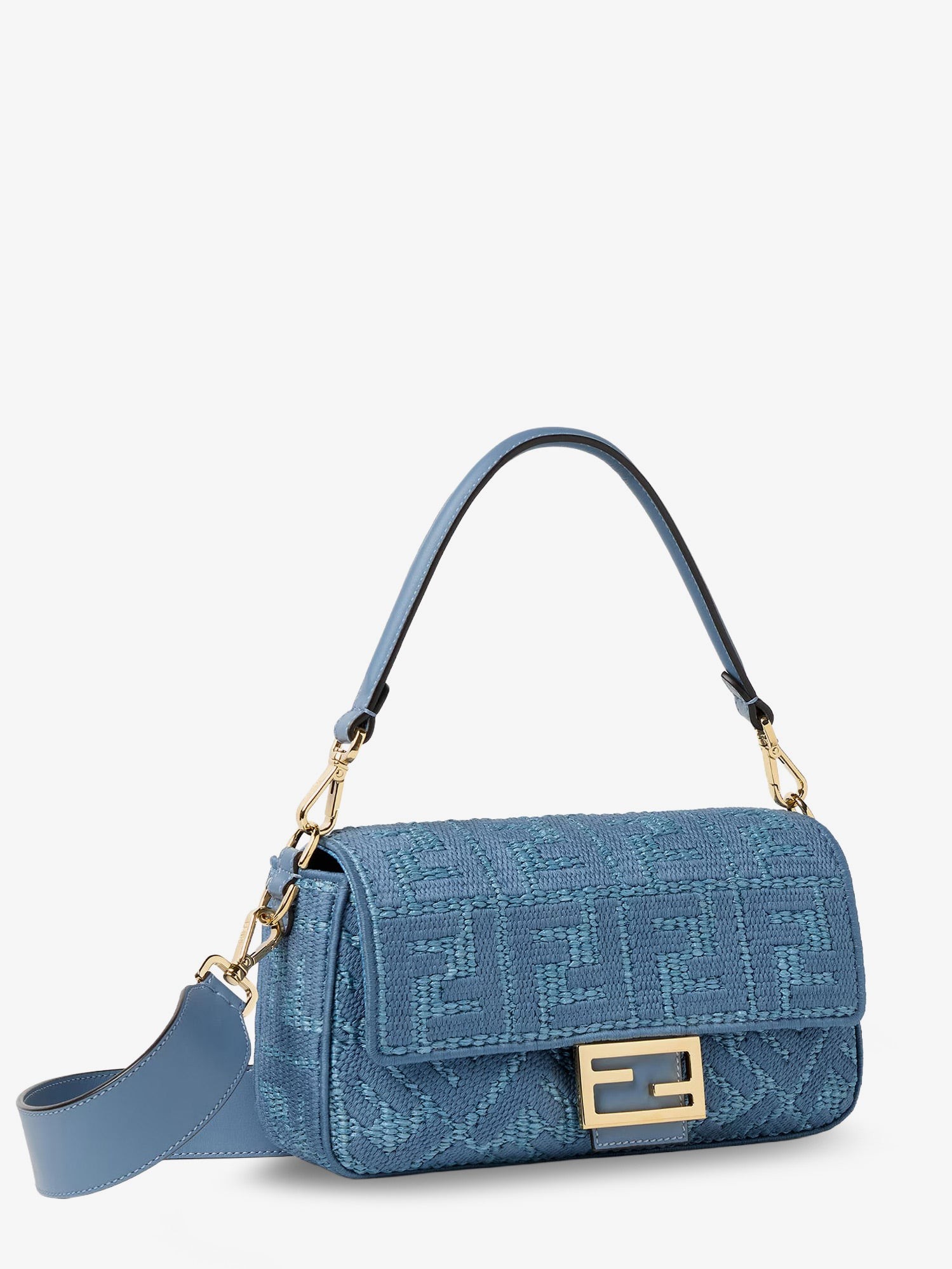 FENDI – Baguette® handbag in raffia with all-over FF embroidery : Color - BLUCERULEOOS, Size - UNI - Image 3
