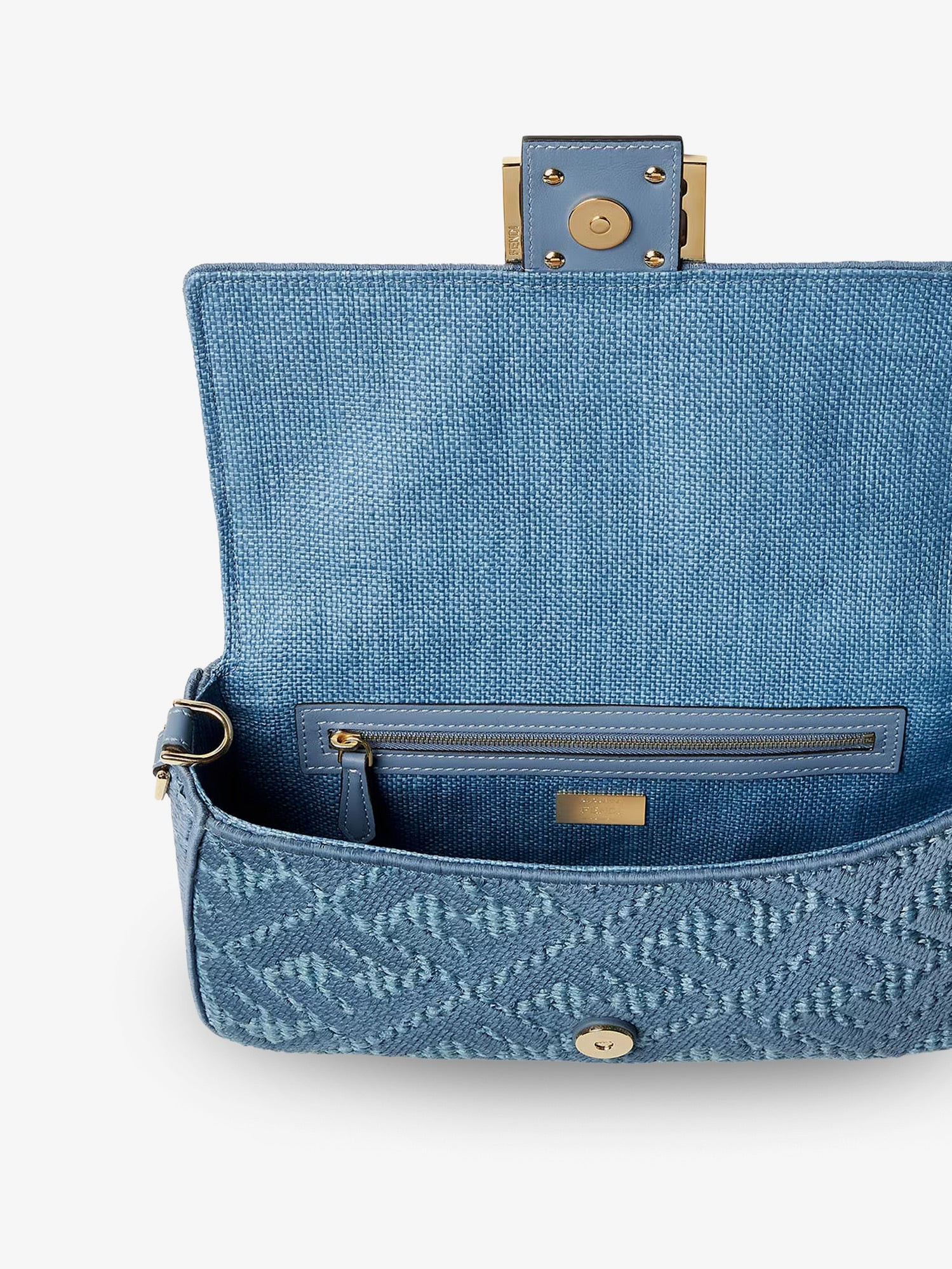 FENDI – Baguette® handbag in raffia with all-over FF embroidery : Color - BLUCERULEOOS, Size - UNI - Image 4