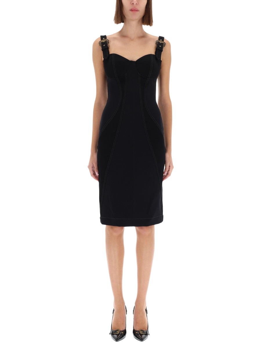 Explore the authentic Versace Jeans Couture women's "BAROQUE" BUCKLED DRESS in Black