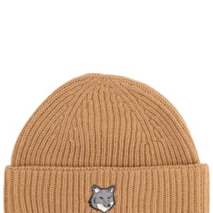 Explore the authentic Maison Kitsune women's BEANIE WITH FOX PATCH in Brown