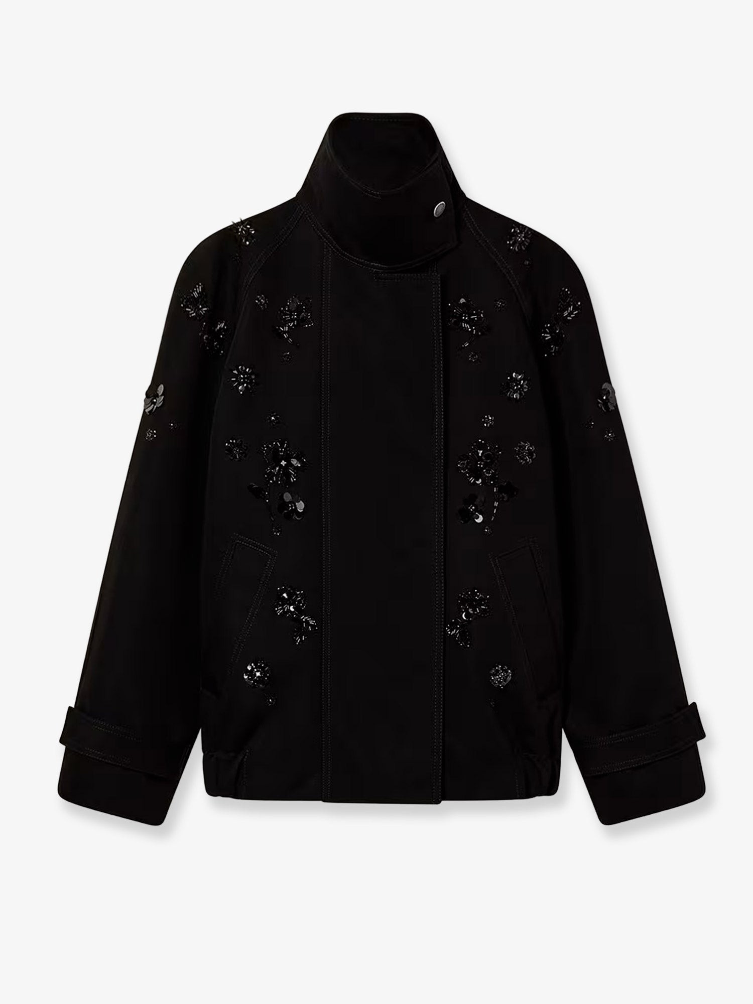 Shop the authentic Golden Goose Deluxe Brand women's Black denim jacket with floral details in sequins and crystals in Black
