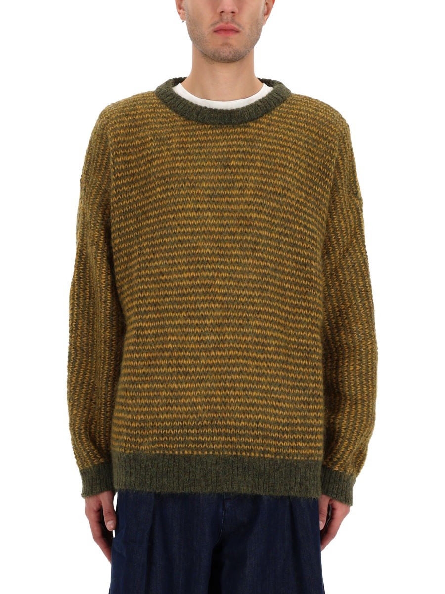 Refresh your wardrobe with the YMC men's "BLACK PALM" SWEATER in GREEN