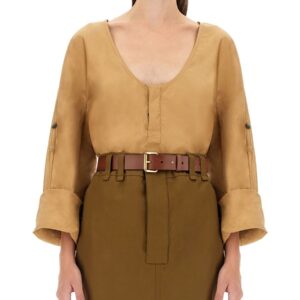 Refresh your wardrobe with the Saint Laurent women's BLUSA HENLEY in beige
