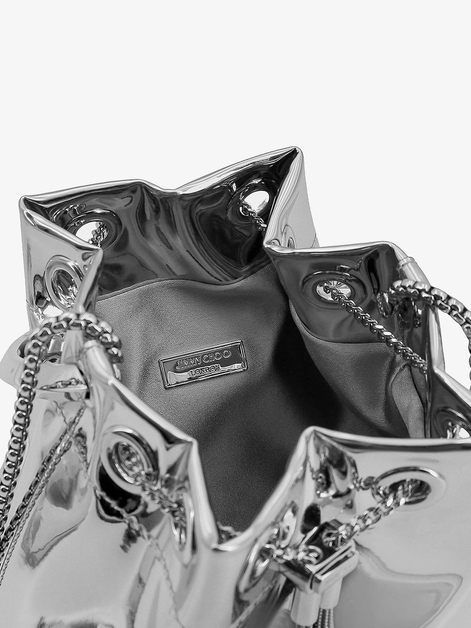 JIMMY CHOO – Bonbon bucket bag in mirrored fabric : Color - Silver, Size - UNI - Image 4
