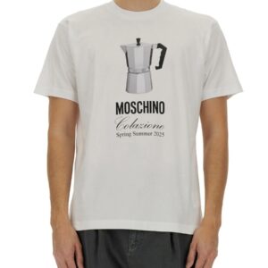 Elevate your look with the Moschino men's "BREAKFAST" T-SHIRT in White