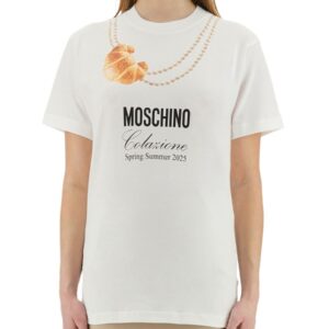 Refresh your wardrobe with the Moschino women's "BREAKFAST" T-SHIRT in White