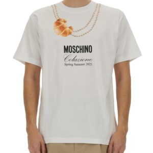 Elevate your look with the Moschino men's "BREAKFAST" T-SHIRT in White