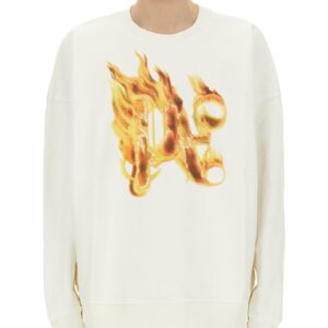 Explore the authentic Palm Angels men's "BURNING MONOGRAM" PRINT SWEATSHIRT in White