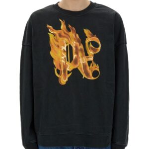 Explore the authentic Palm Angels men's "BURNING MONOGRAM" PRINT SWEATSHIRT in Black