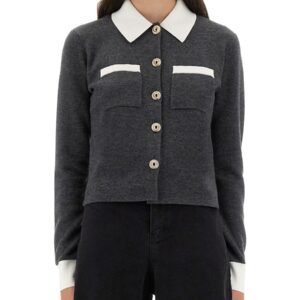 Discover the authentic SELF-PORTRAIT women's CARDIGAN WITH CONTRASTING COLLAR in Grey
