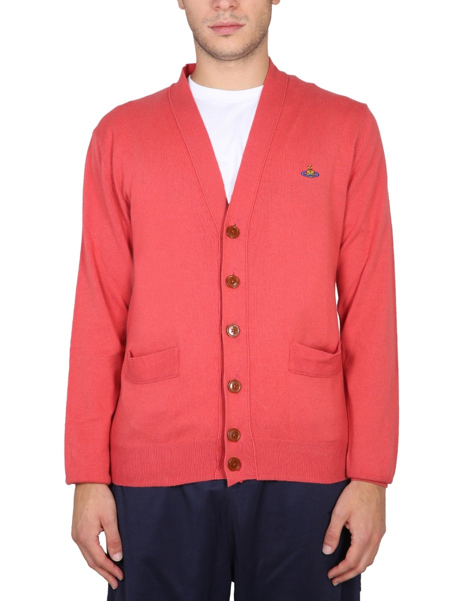 Explore the authentic Vivienne Westwood men's CARDIGAN WITH ORB EMBROIDERY in Red
