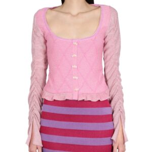 Discover the authentic CORMIO women's CARDIGAN WITH RUFFLED SLEEVE in Pink