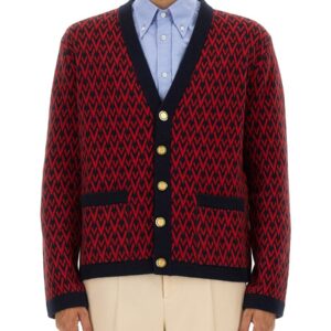 Explore the authentic Valentino men's CARDIGAN WITH "TOUTE LA V" PATTERN in Red