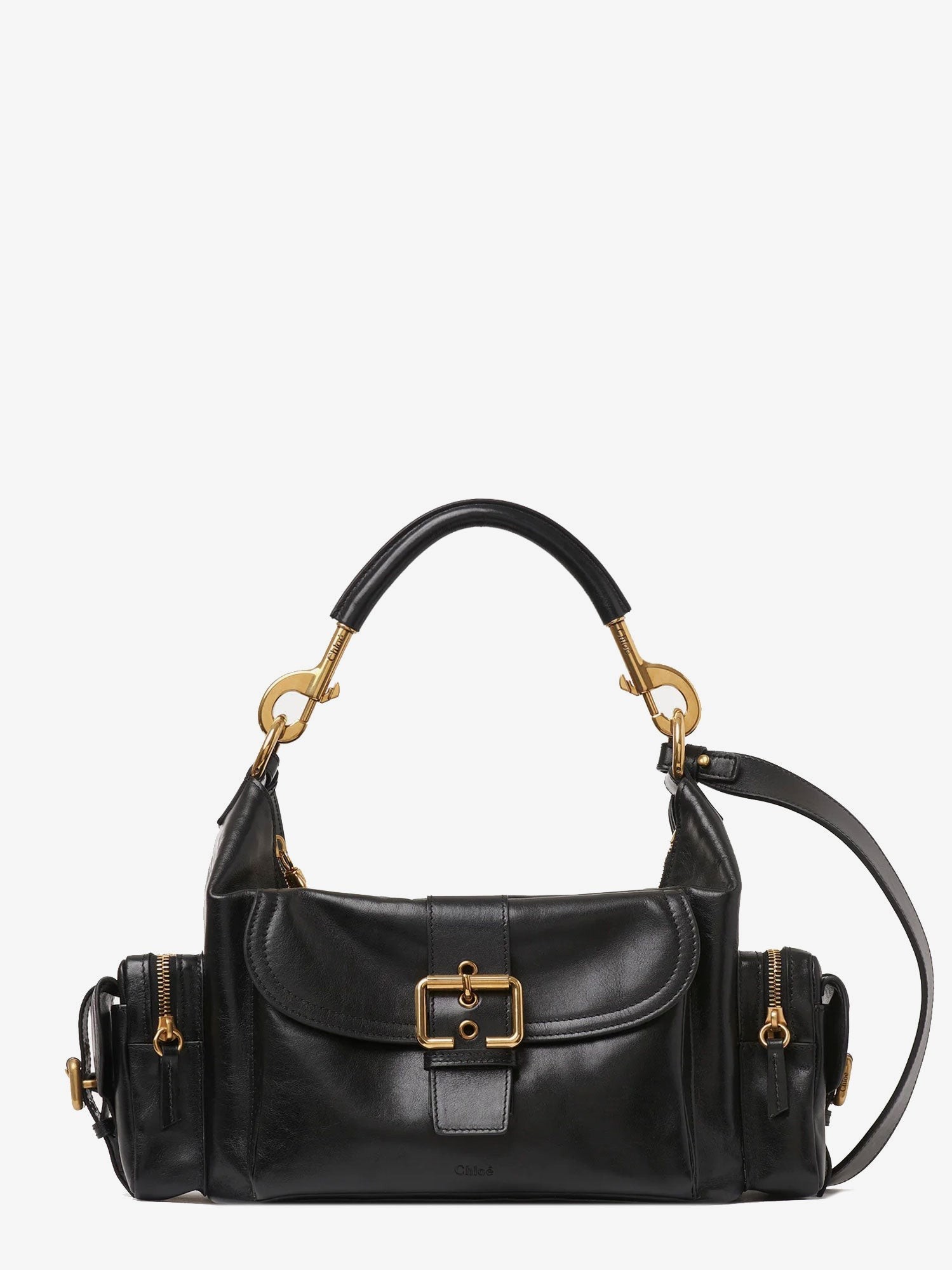 Carry shiny buffalo leather shoulder bag : Color - Nero