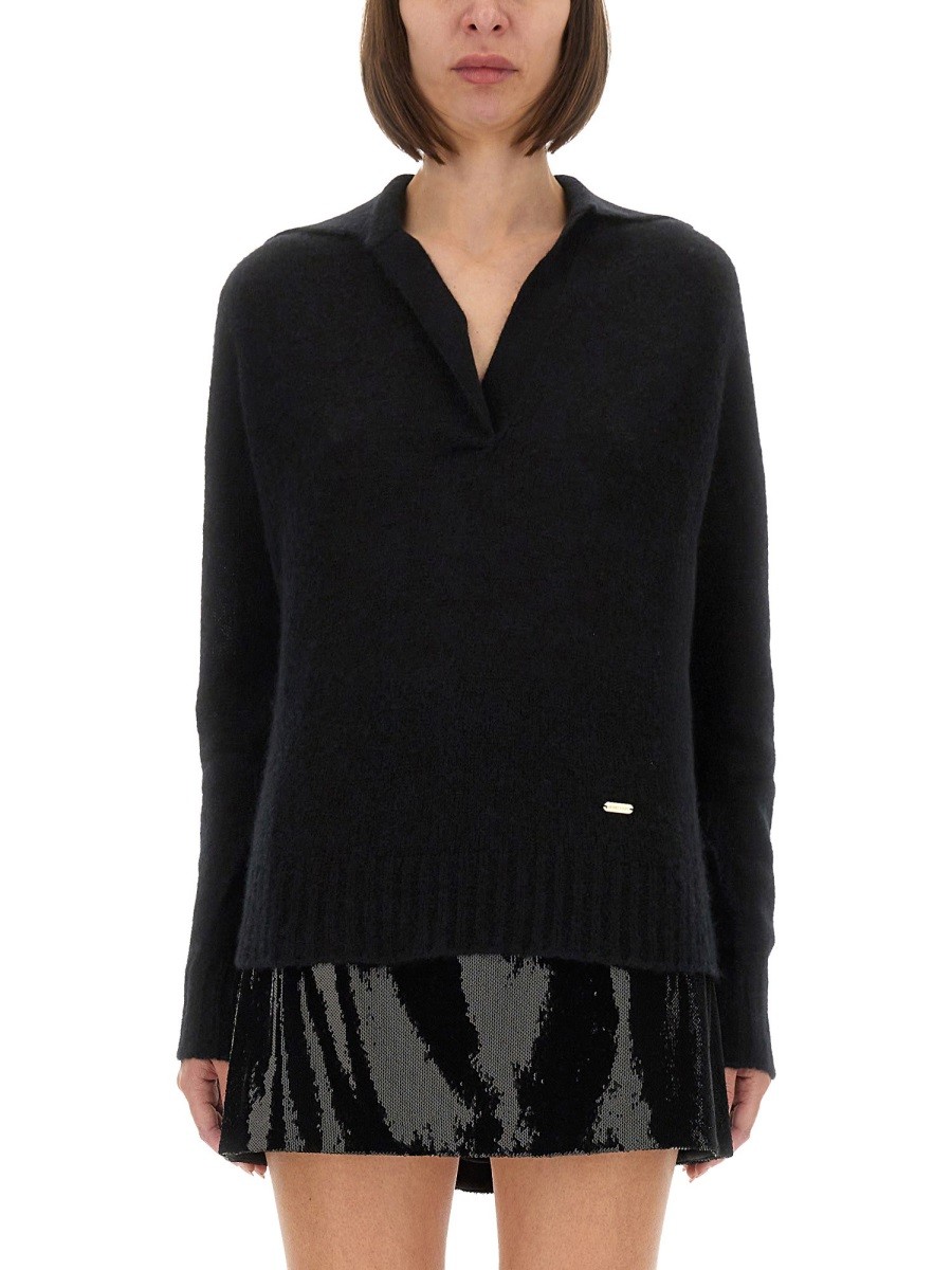 Explore the authentic TOM FORD women's CASHMERE AND SILK LONG SLEEVE POLO SHIRT in Black