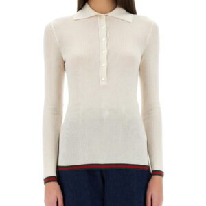 Explore the authentic Gucci women's CASHMERE AND SILK POLO SHIRT in White