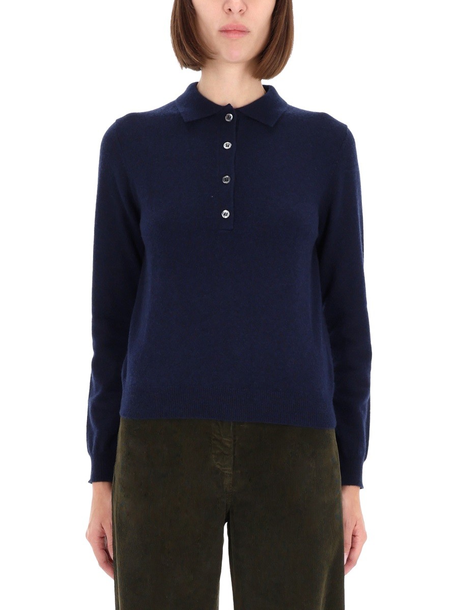 Refresh your wardrobe with the ASPESI women's CASHMERE POLO SHIRT in Blue