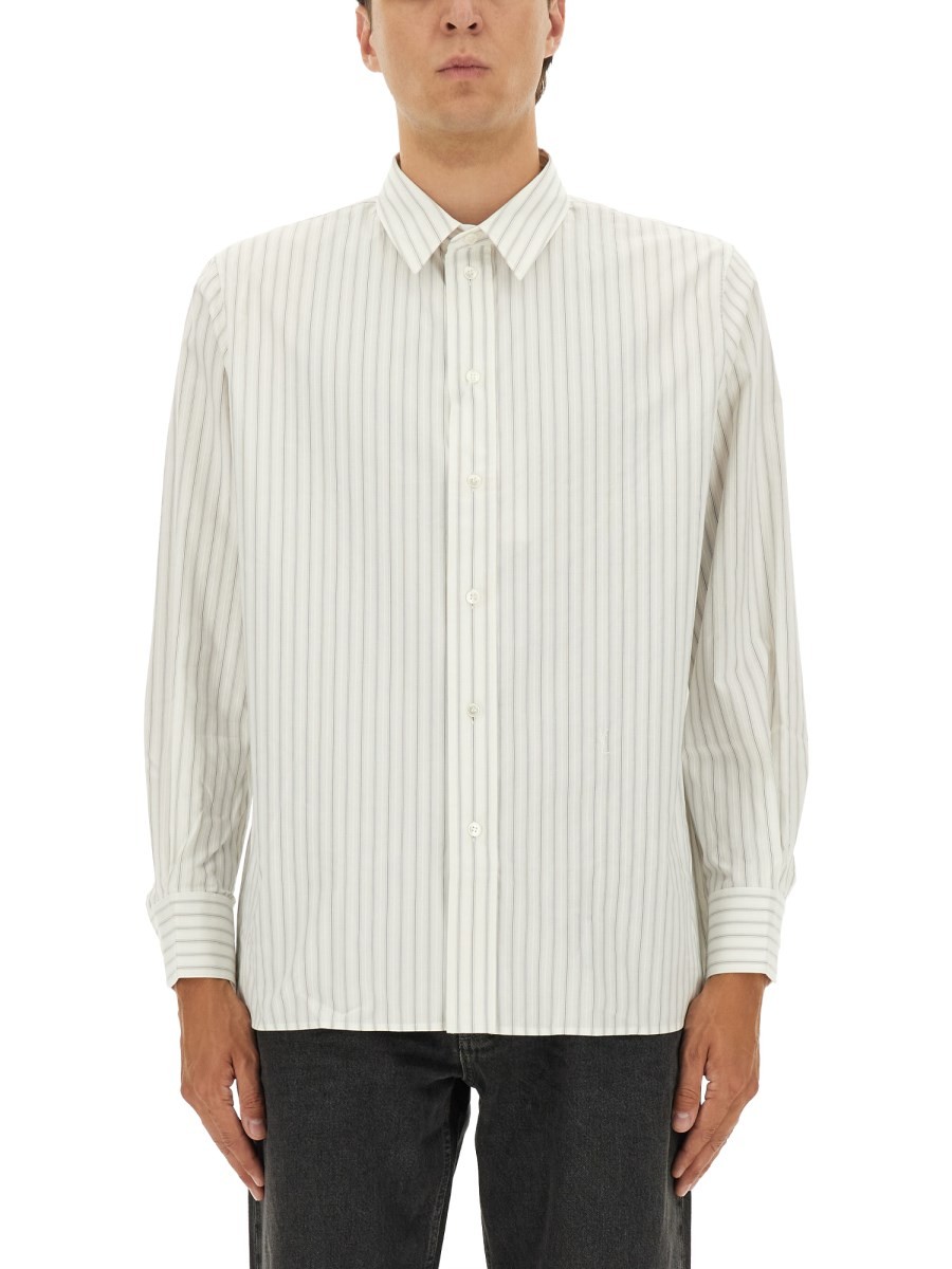 Explore the authentic Saint Laurent men's CASSANDRE STRIPED SHIRT in White