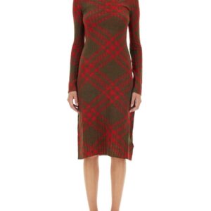 Discover the authentic Burberry women's CHECK WOOL BLEND DRESS in Red