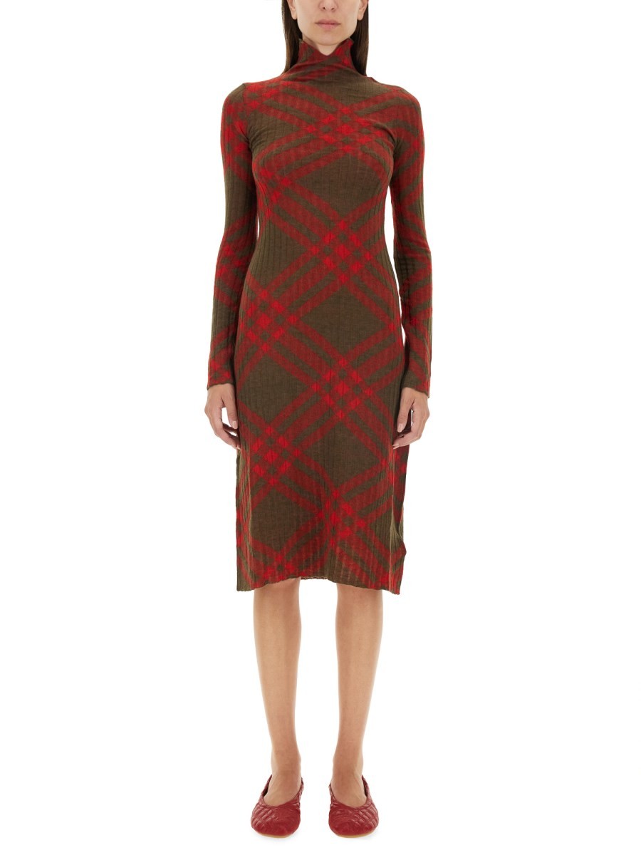 Discover the authentic Burberry women's CHECK WOOL BLEND DRESS in Red