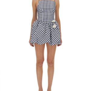 Explore the authentic SELF-PORTRAIT women's CHECKERED TAFFETA MINI DRESS in Blue