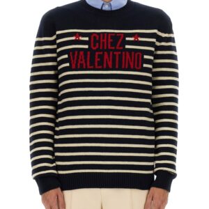 Explore the authentic Valentino men's "CHEZ VALENTINE" WOOL SWEATER in Blue