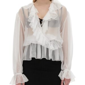 Explore the authentic Dolce & Gabbana women's CHIFFON BLOUSE WITH RUFFLES in White