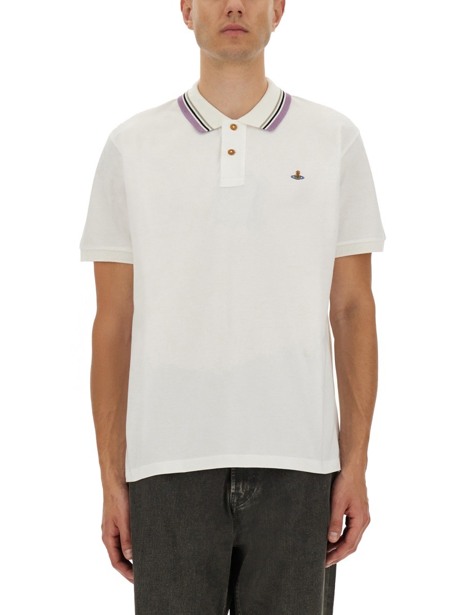 Explore the authentic Vivienne Westwood men's CLASSIC COTTON PIQUE POLO SHIRT in White