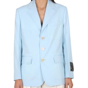 Discover the authentic Marni women's COOL WOOL LONG BLAZER in Azure