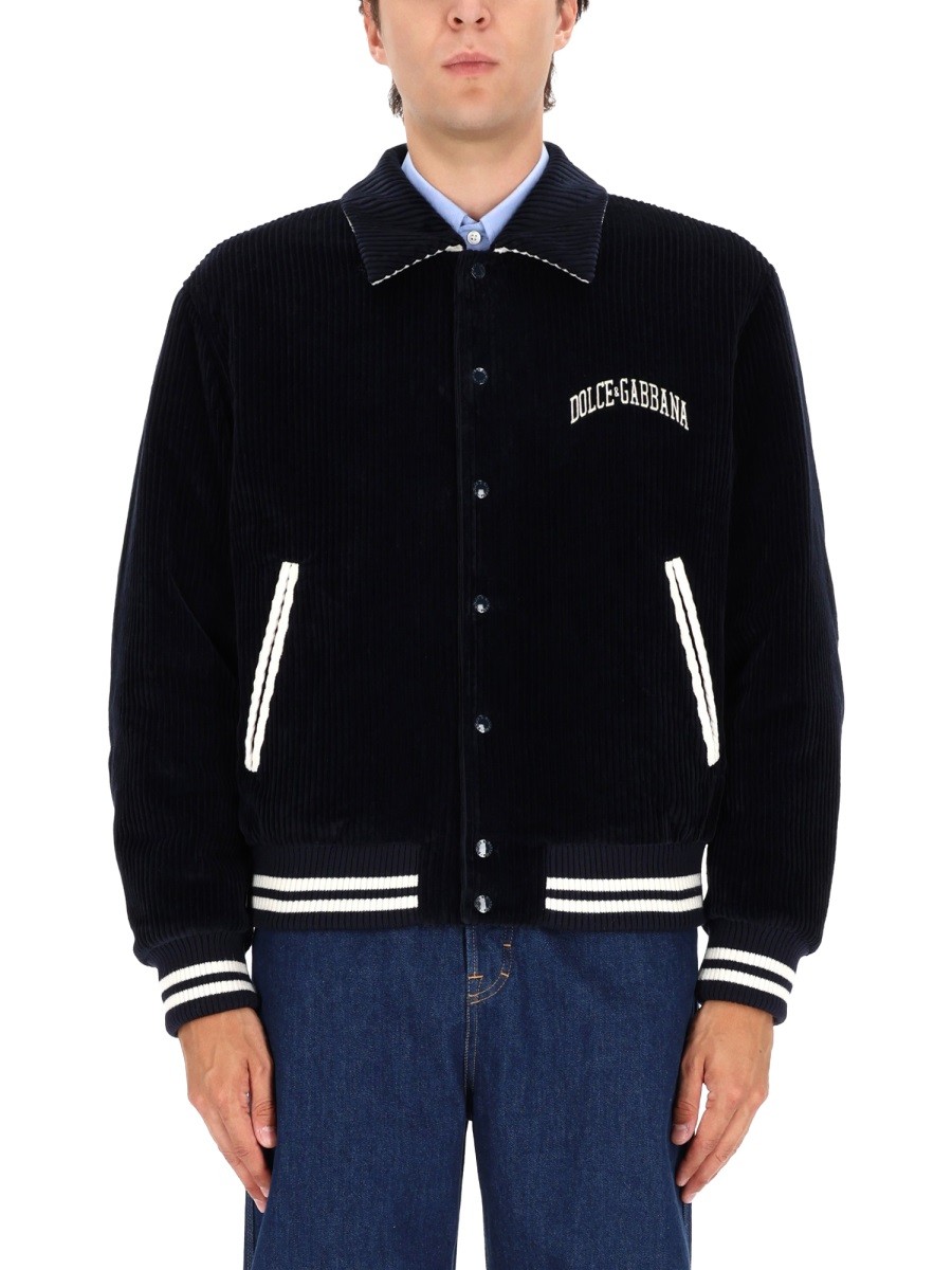 Discover the authentic Dolce & Gabbana men's CORDUROY BOMBER JACKET in Blue