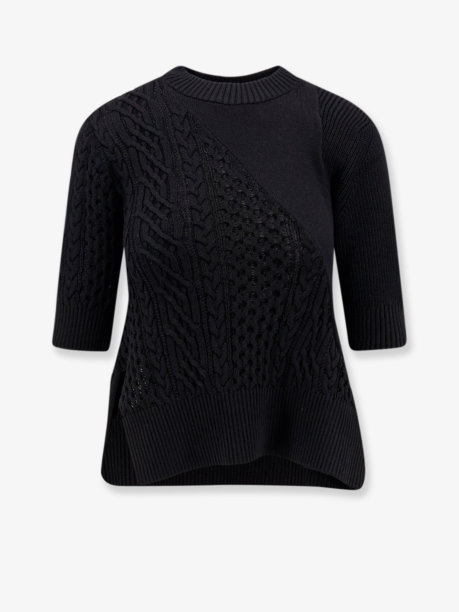 Discover the authentic SACAI women's Cotton blend asymmetrical sweater in Black