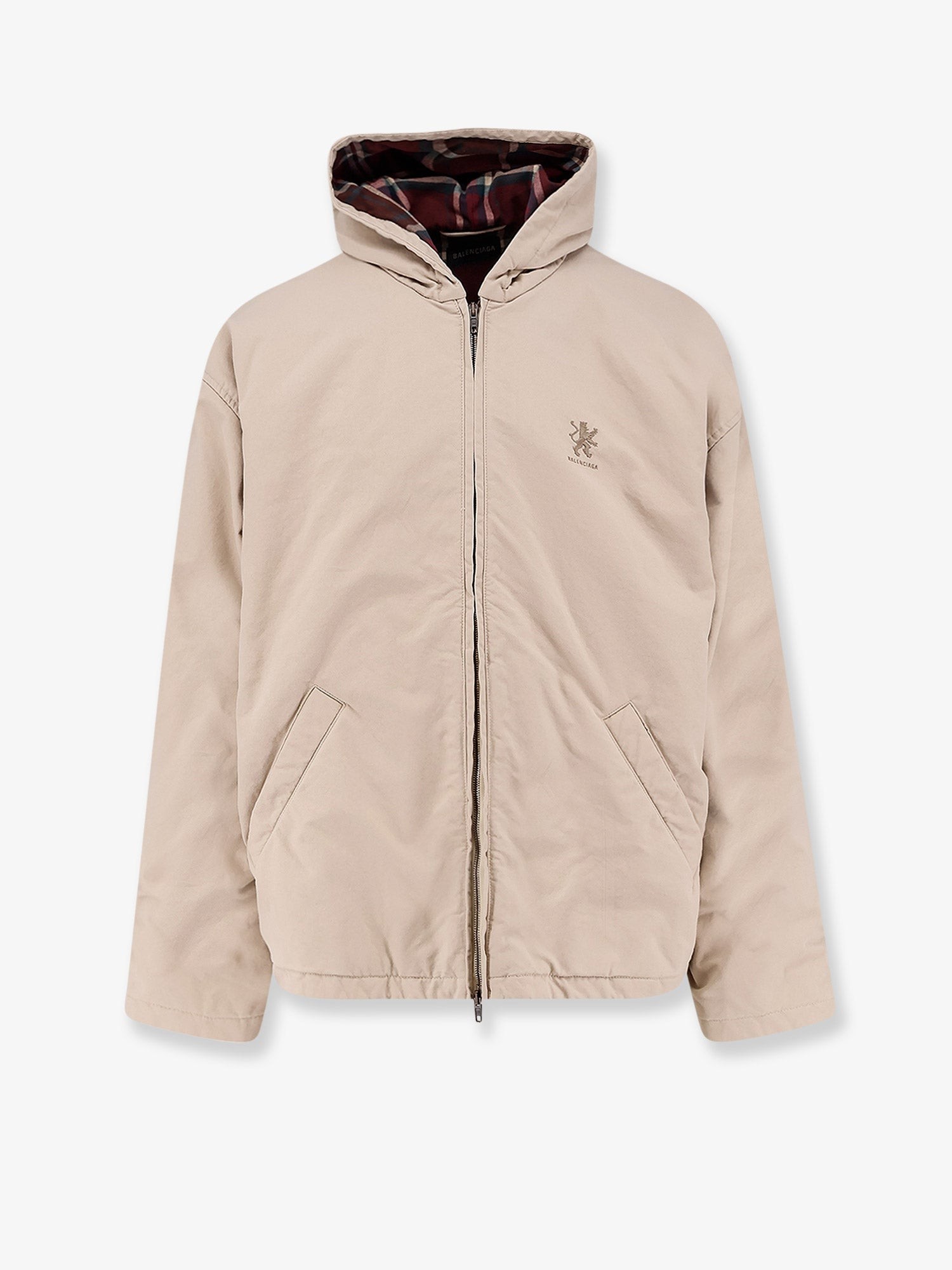 Shop the authentic Balenciaga men's Cotton blend jacket with embroidered logo on the front in Light beige