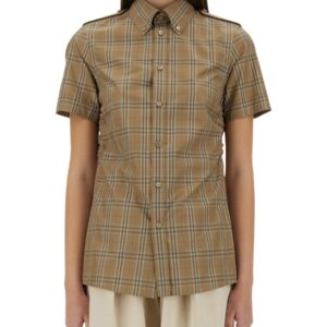Refresh your wardrobe with the Burberry women's COTTON "CHECK" SHIRT in Brown