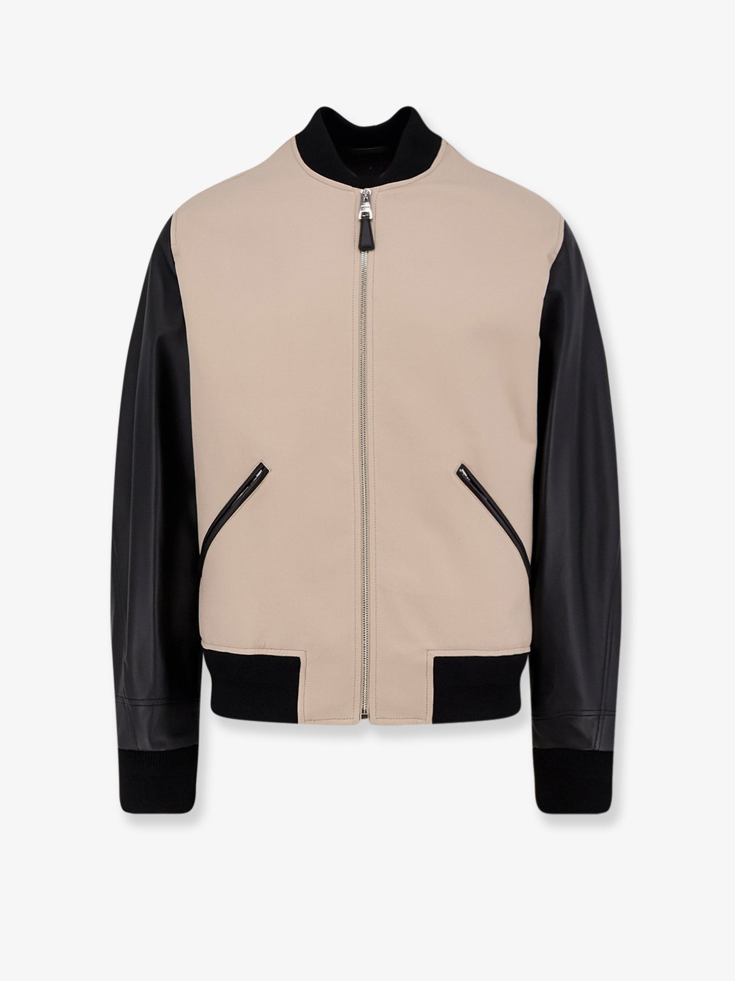 Discover the authentic Givenchy men's Cotton Jacket with leather sleeves in BLACK/BEIGE