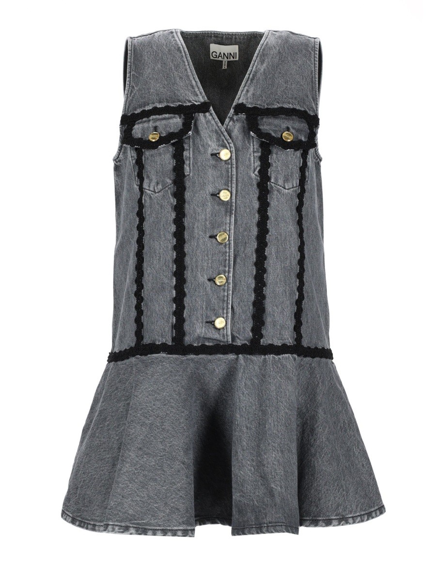 Refresh your wardrobe with the GANNI women's COTTON MINI DRESS in CHARCOAL