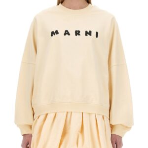 Discover the authentic Marni women's COTTON SWEATSHIRT WITH PRINT in Ivory