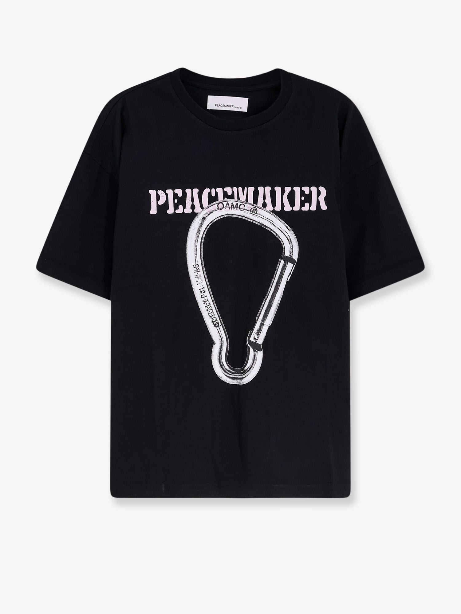 Discover the authentic OAMC PEACEMAKER men's Cotton t-shirt with Carabinier print in Black