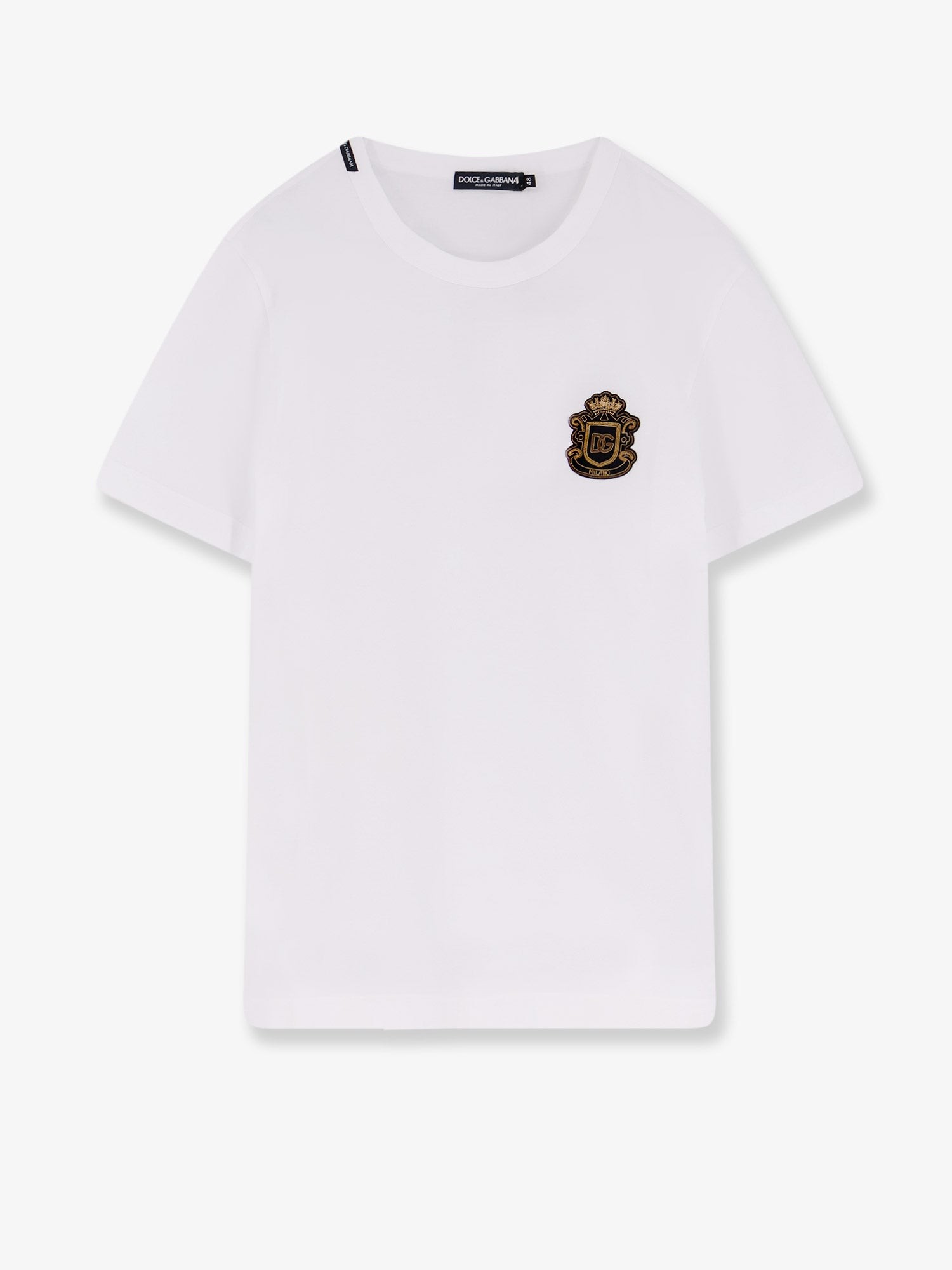 Shop the authentic Dolce & Gabbana men's Cotton t-shirt with iconic logo patch in BIANCO OTTICO
