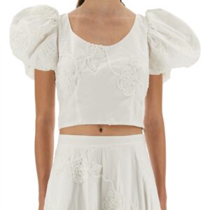 Explore the authentic ROTATE BIRGER CHRISTENSEN women's COTTON TOP WITH PUFF SLEEVES in White