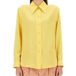 Explore the authentic Gucci women's CREPE DE CHINE AND SILK SHIRT in Yellow