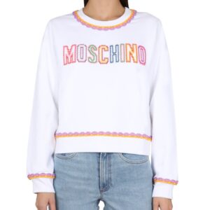 Refresh your wardrobe with the Moschino women's CREWNECK SWEATSHIRT in White