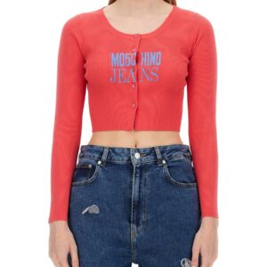 Refresh your wardrobe with the MOSCHINO JEANS women's CROPPED CARDIGAN in White