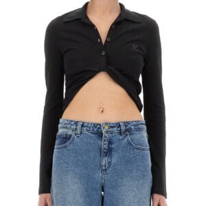 Explore the authentic COURREGES women's CROPPED POLO SHIRT "TWIST" in Black