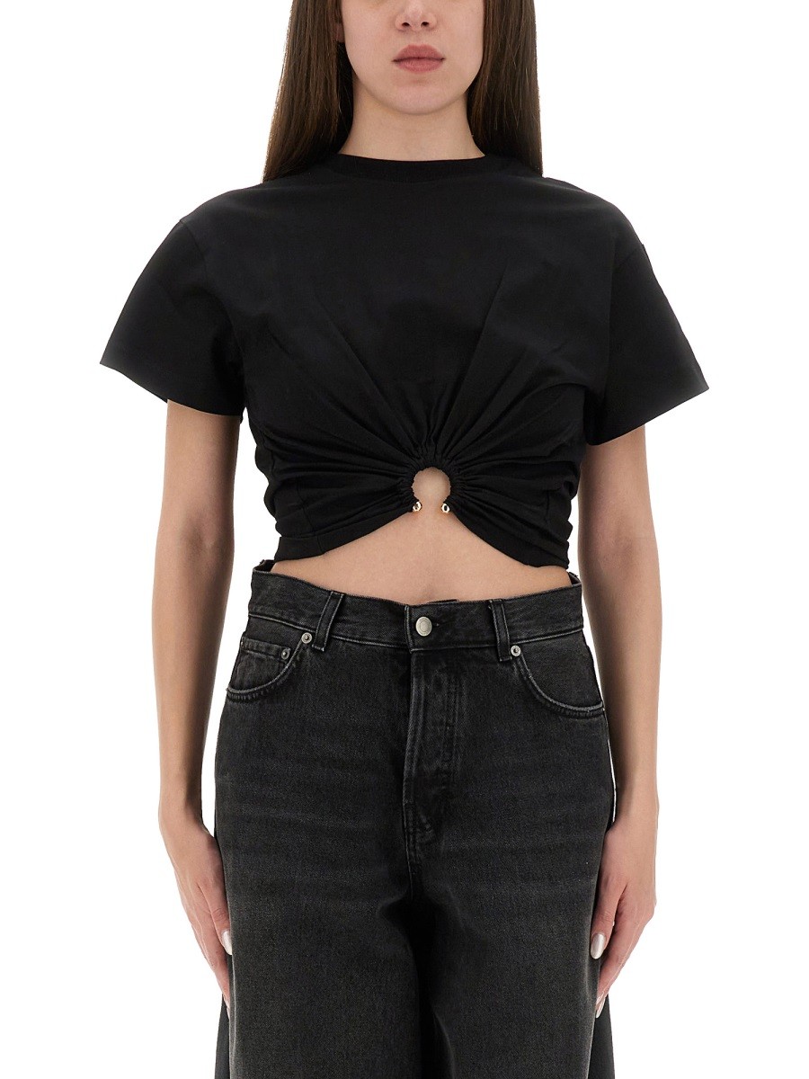 Refresh your wardrobe with the RABANNE women's T-SHIRT CROPPED in Black